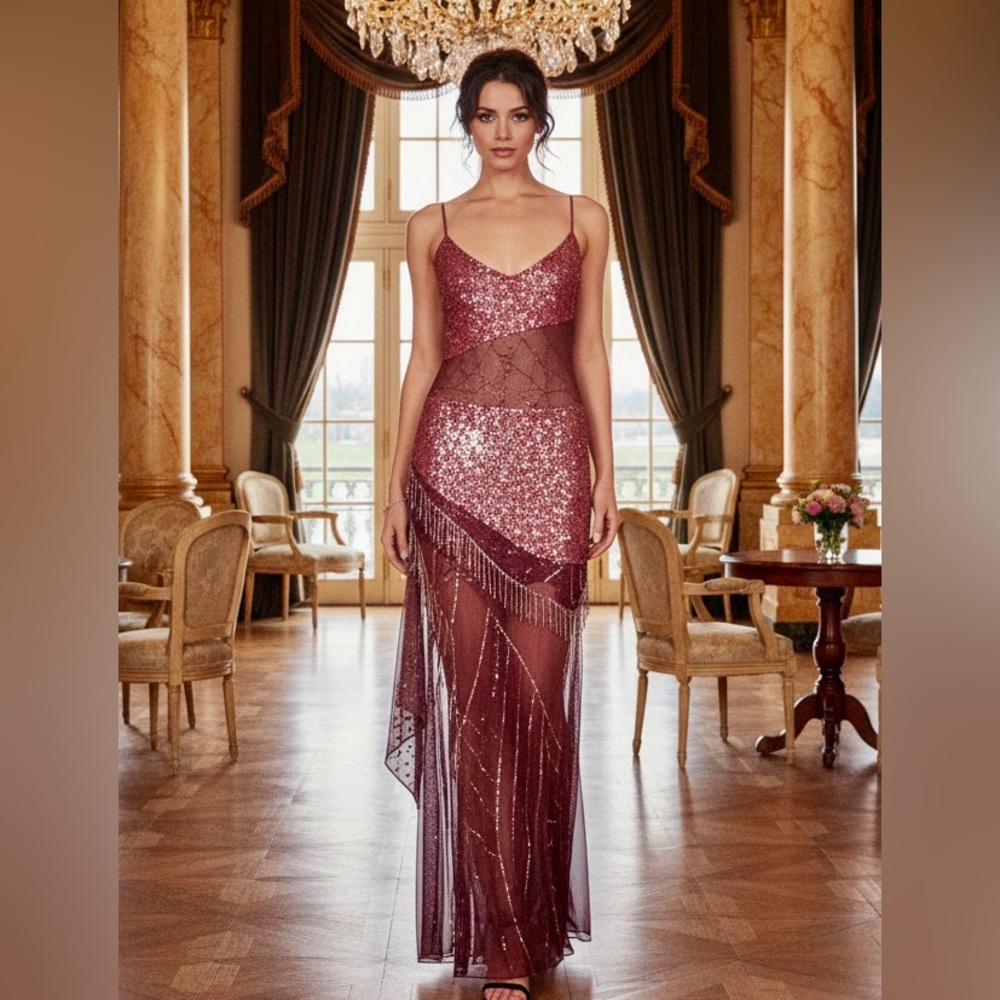 ATTITUDES BY DEBRA Glamorous Burgundy Sequin and beaded evening dress Dress NWT